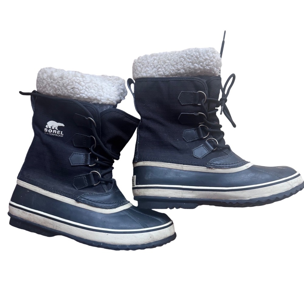 Sorel Joan of Arctic Women 9 Waterproof Snow Boots Black Faux Fur Winter NL1495